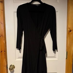 Lulu's Elegant Black Long Sleeve Wrap Dress